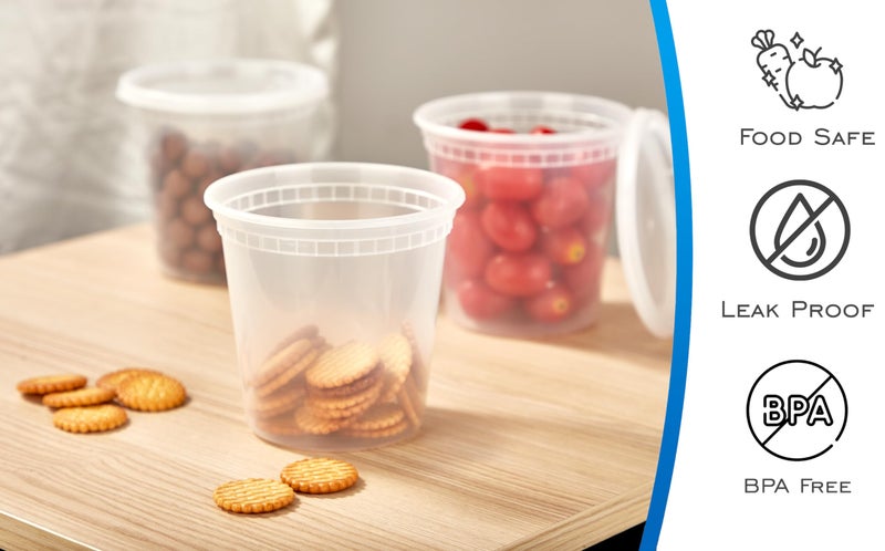 EDI [24 OZ, 50 Sets] Plastic Deli Food Storage Containers with Airtight Lids | Microwave-, Freezer-, Dishwasher-Safe | BPA Free | Heavy-Duty | Meal Prep | Leakproof | Recyclable - Image 2